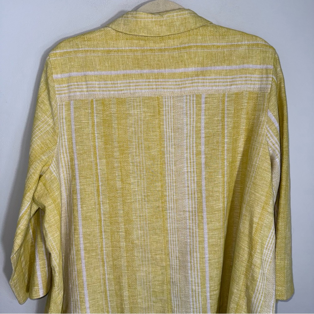 Soft Surroundings Cotton Linen Blend Button Front Blouse Top-Yellow White-1X - Picture 10 of 11